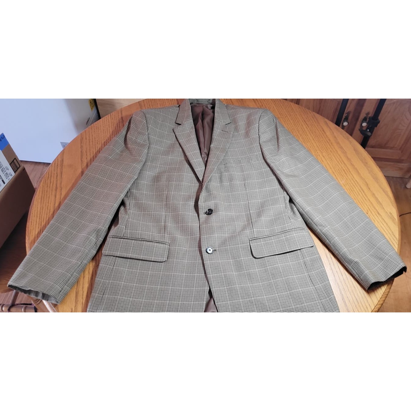Club Room Mens Blazer 42l Fits Like 40r Tan Houndstooth Sport Coat Jacket Y2k — image 6 of 8